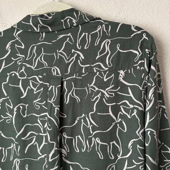 Coldwater Creek Horse Equestrian Novelty Print Pintuck Popover Blouse Shirt Top - Picture 11 of 12